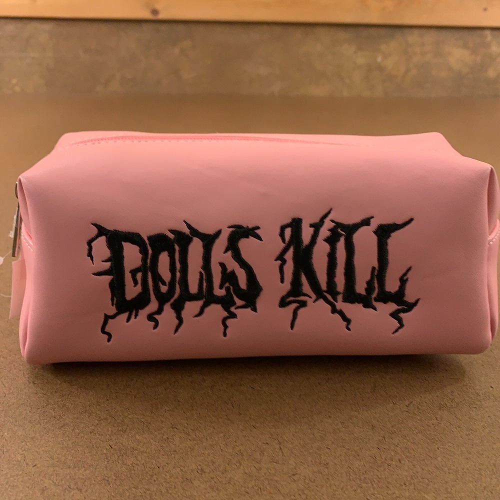Dolls Kill Womens Small Pink Faux Leather Embroidered Logo Brush Bag New